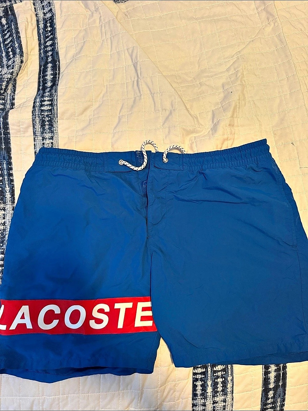 Lacoste Color Block Swim Trunks in Blue & Red Like New